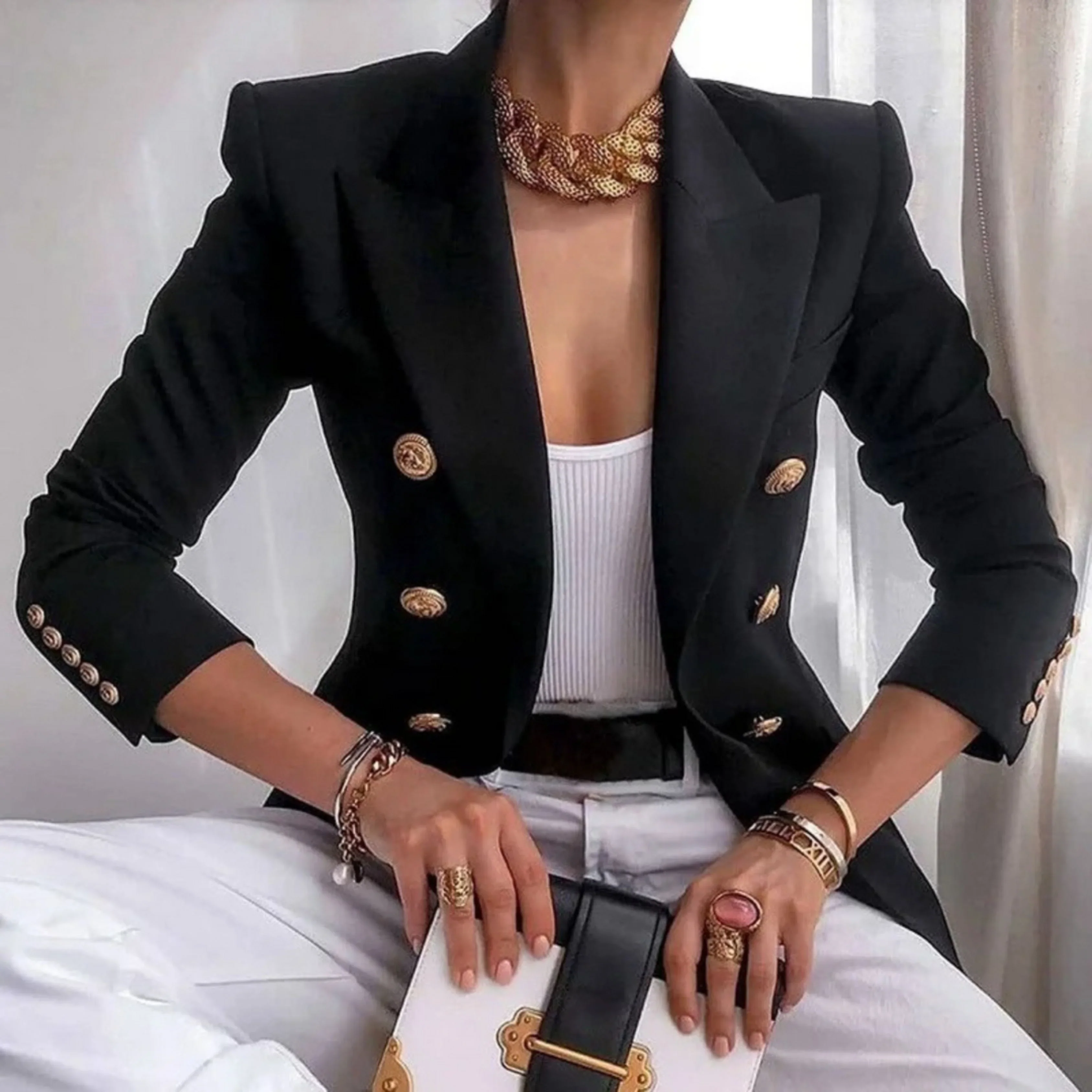 Femmes Blazer à Boutons Dorés | Style Raffiné - Image 3