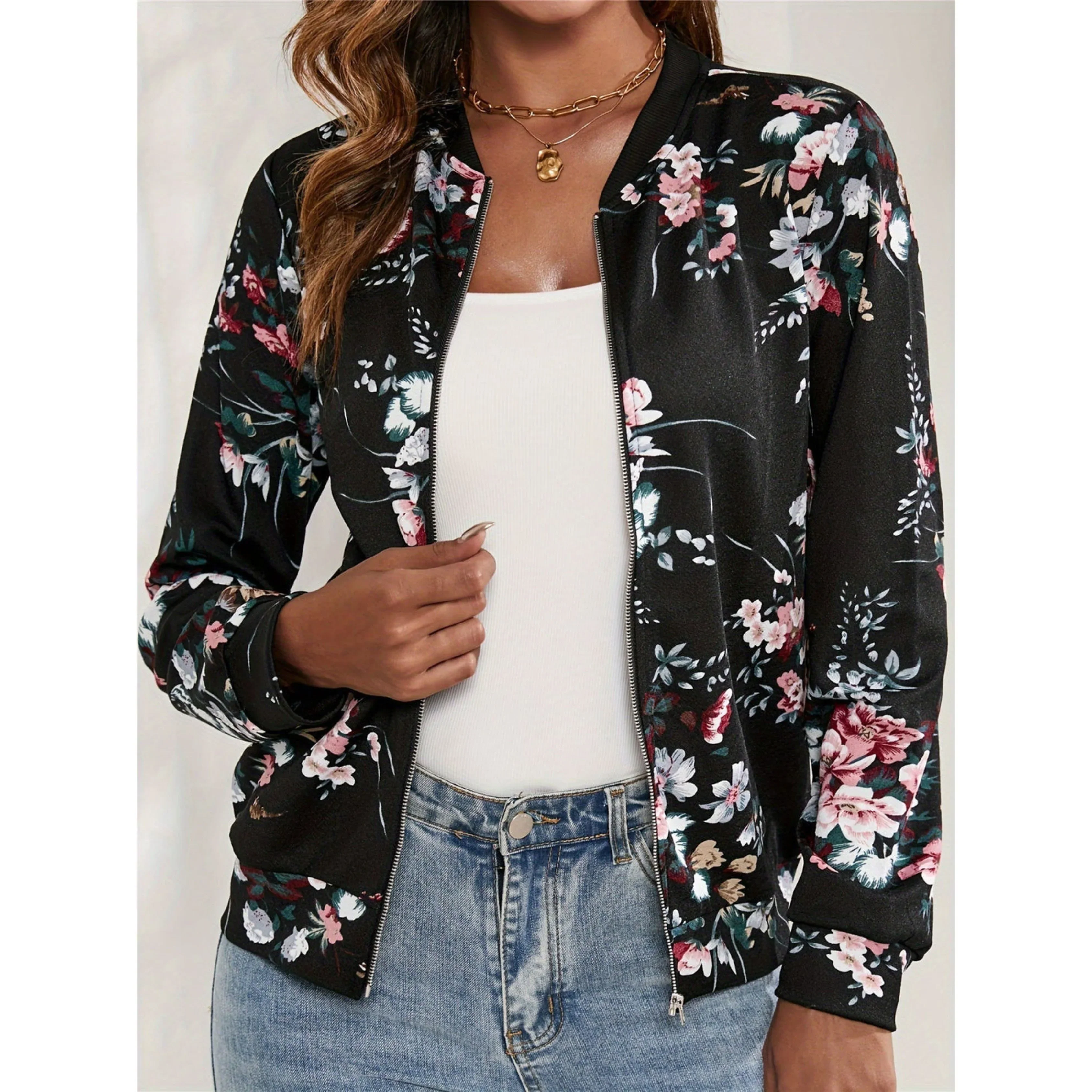 Femmes Bomber Veste Florale | Décontractée - Image 3