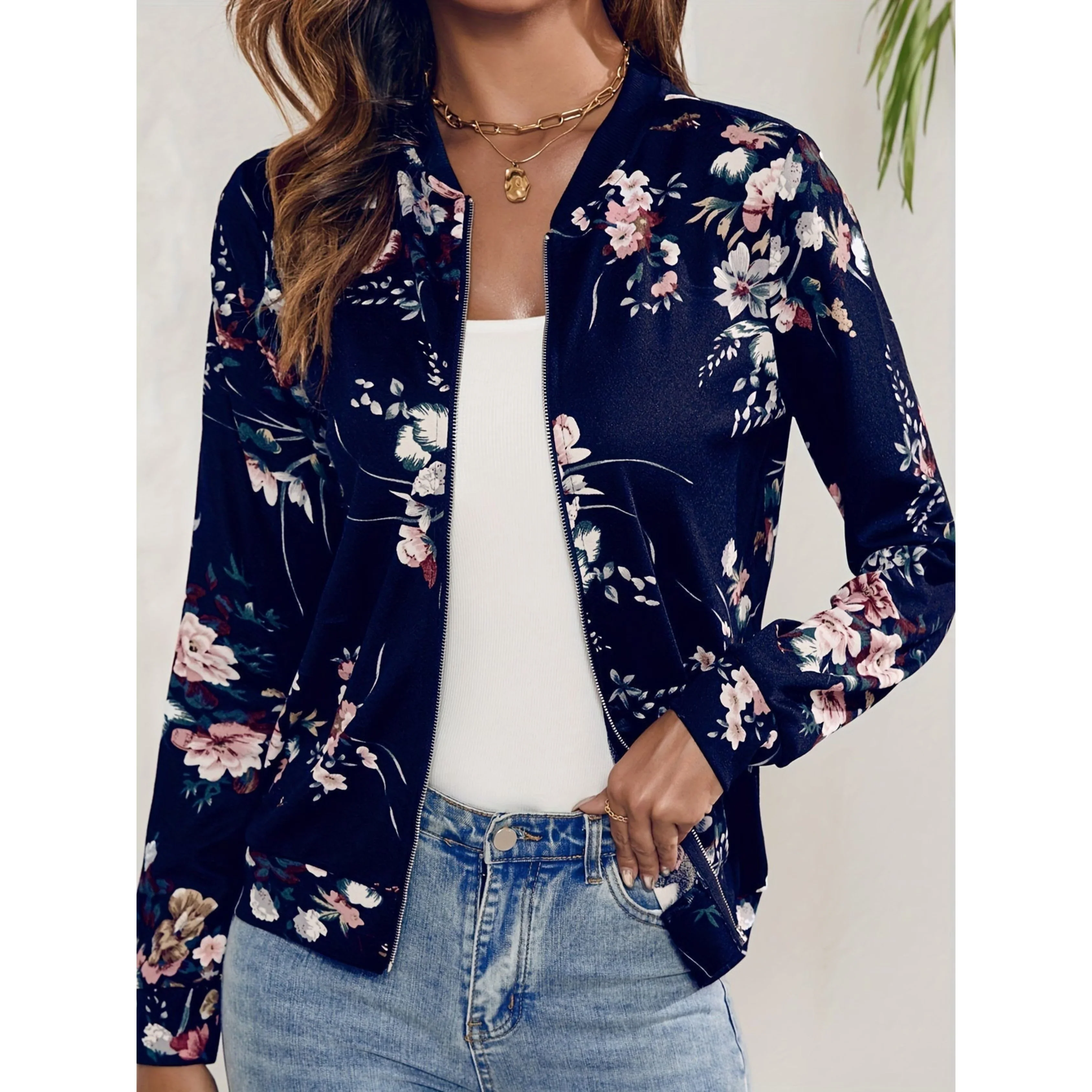 Femmes Bomber Veste Florale | Décontractée - Image 4