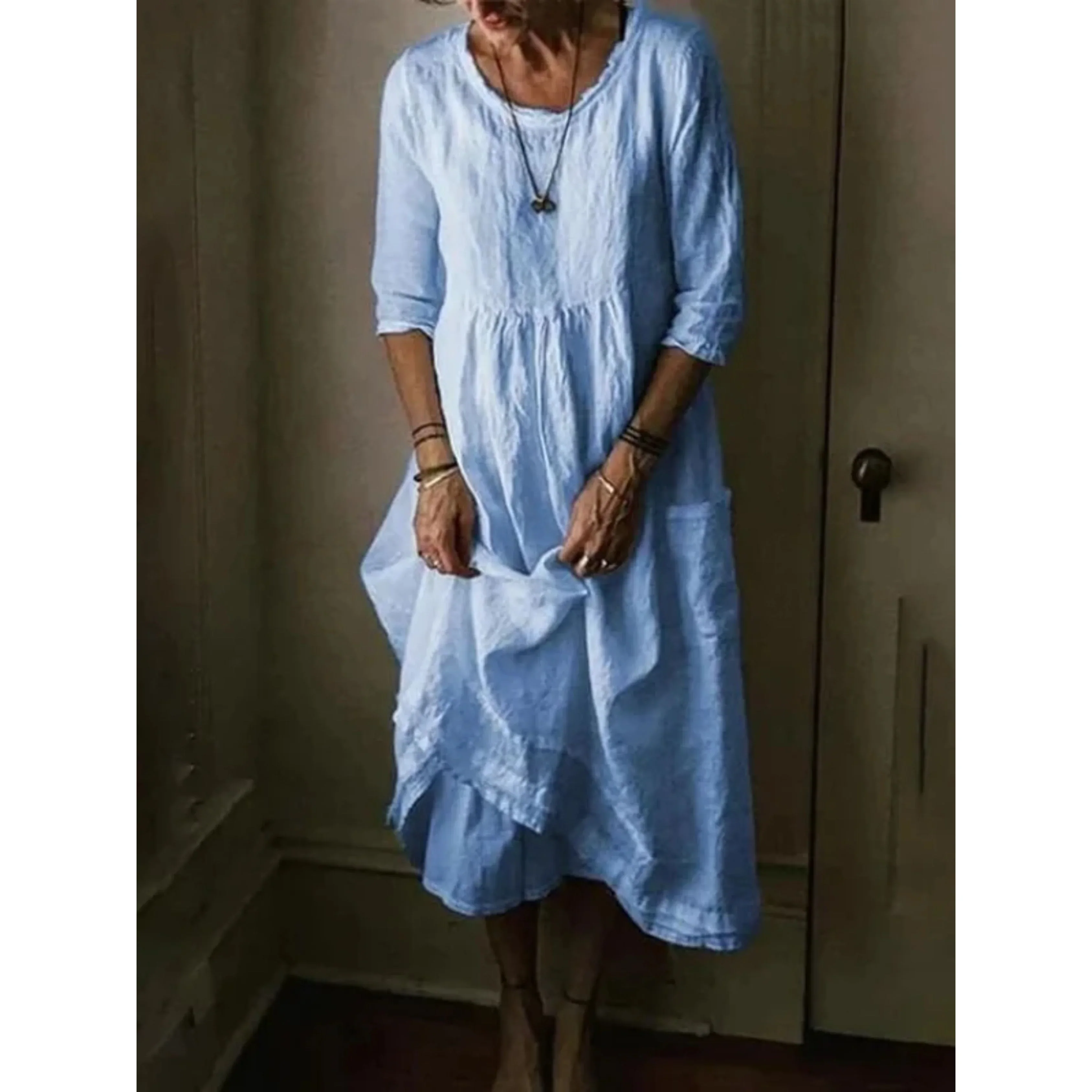 Robe Femme Col Rond | Manches 3/4 & Coupe Valorisante | Chic au Quotidien - Image 3