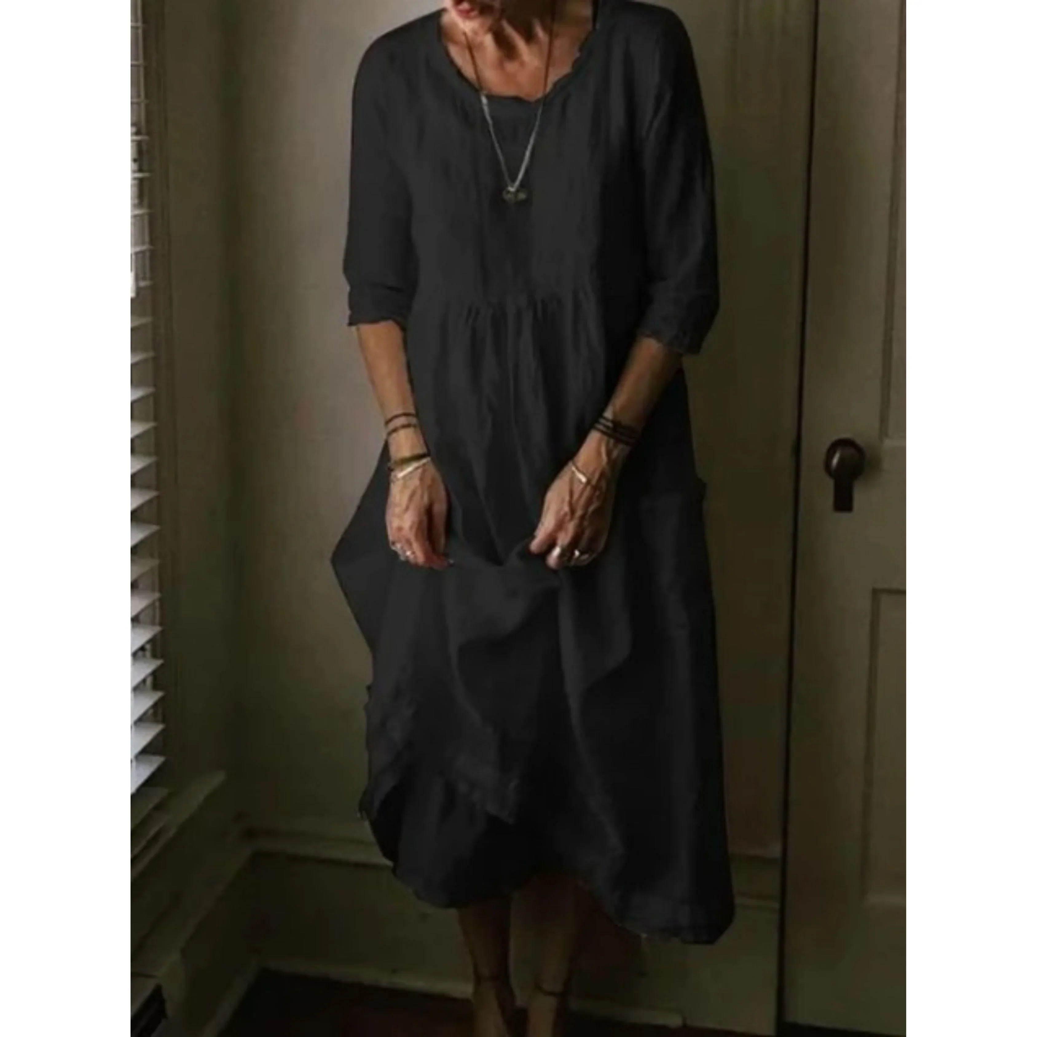 Robe Femme Col Rond | Manches 3/4 & Coupe Valorisante | Chic au Quotidien - Image 5