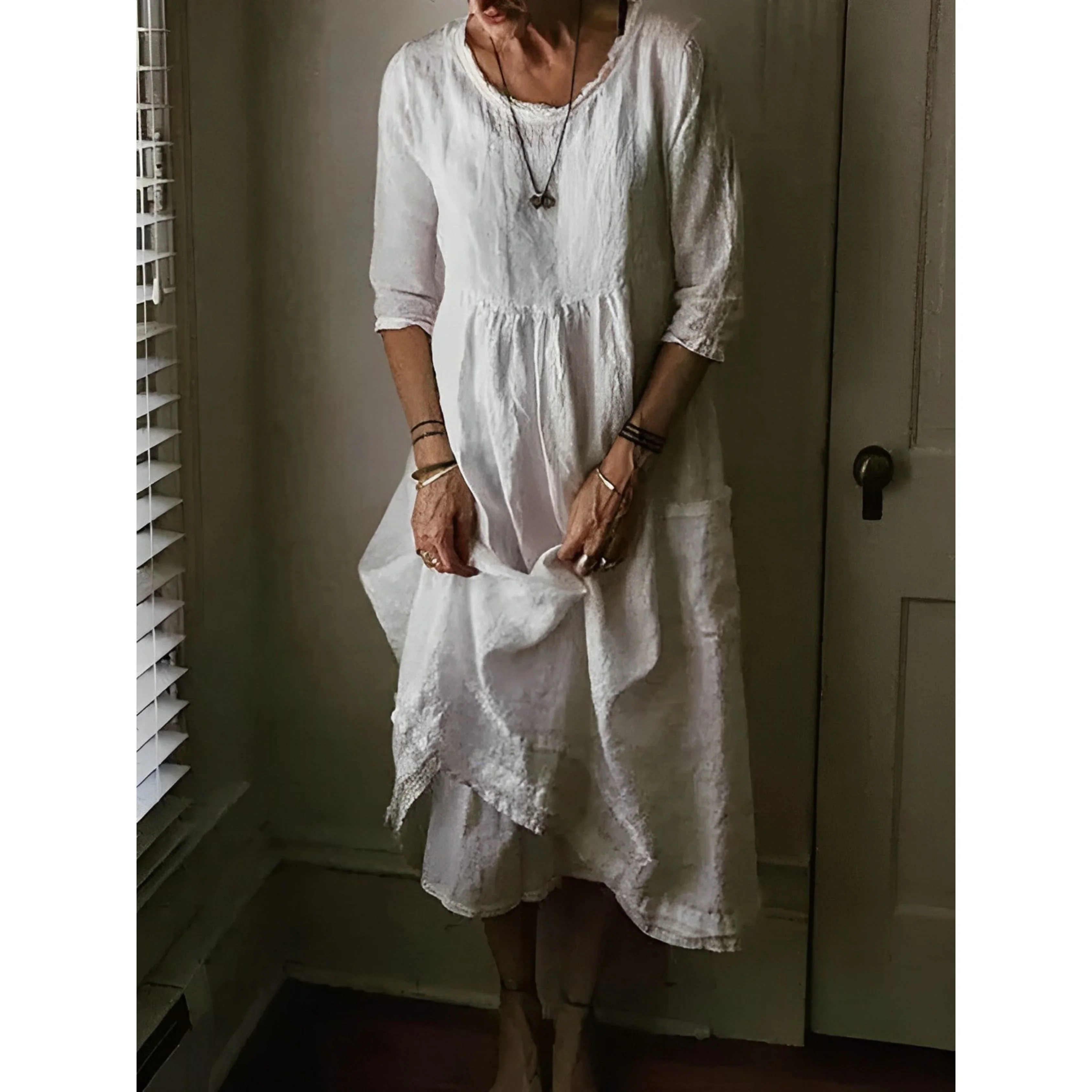 Robe Femme Col Rond | Manches 3/4 & Coupe Valorisante | Chic au Quotidien - Image 6