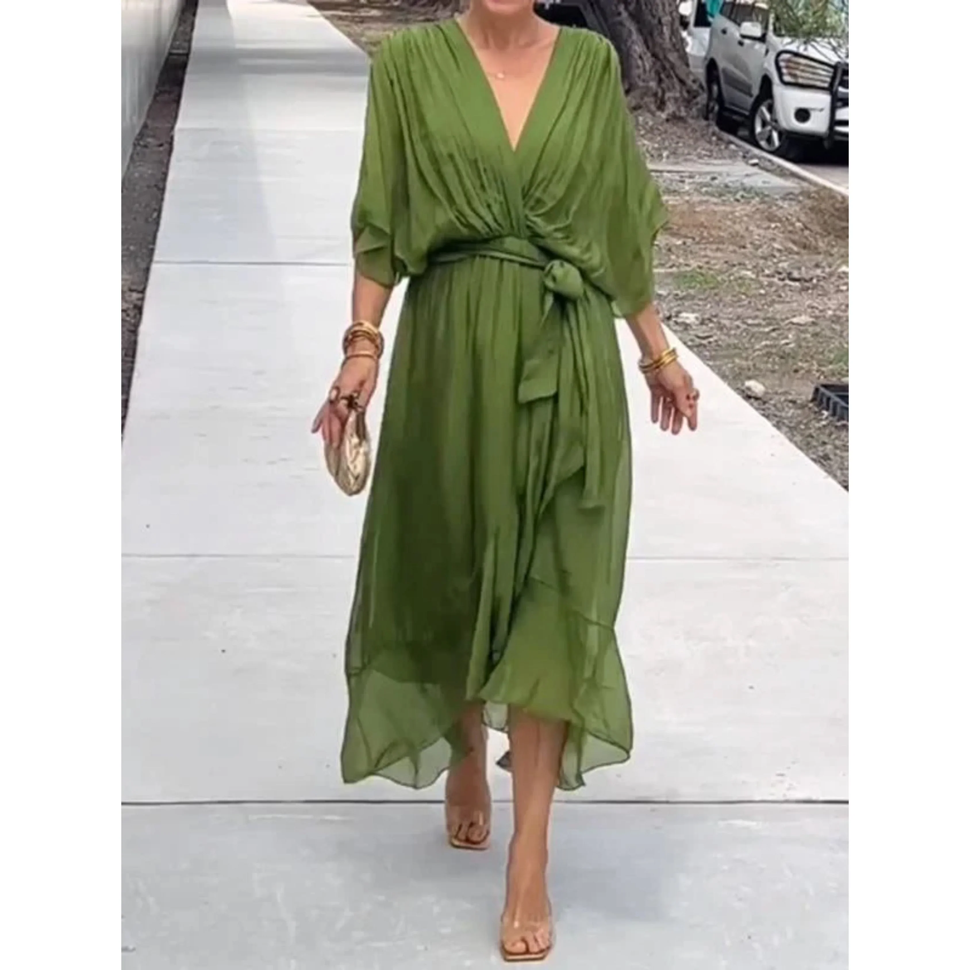 Femmes Robe Col V | Mousseline de Soie Stylée - Image 10