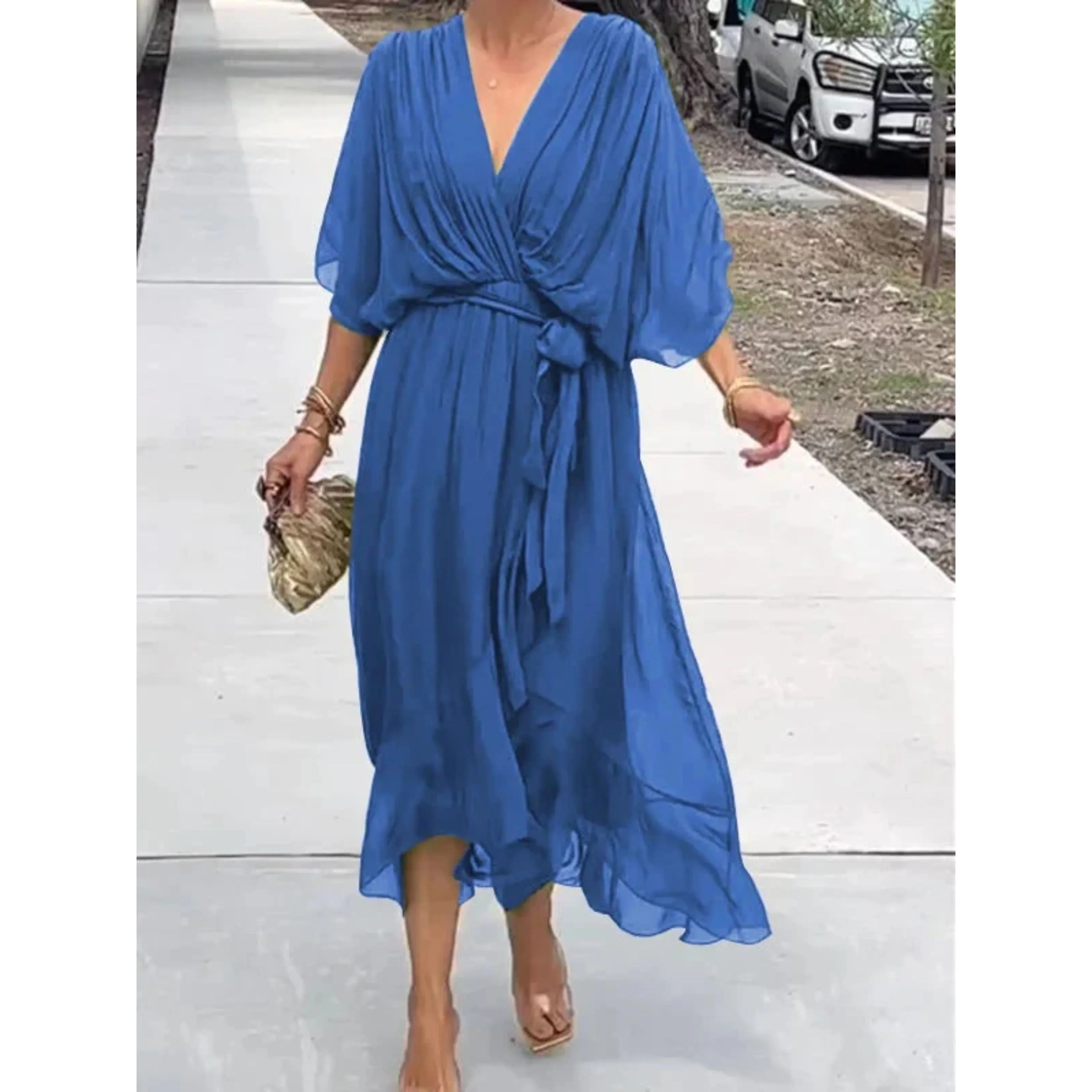 Femmes Robe Col V | Mousseline de Soie Stylée - Image 6