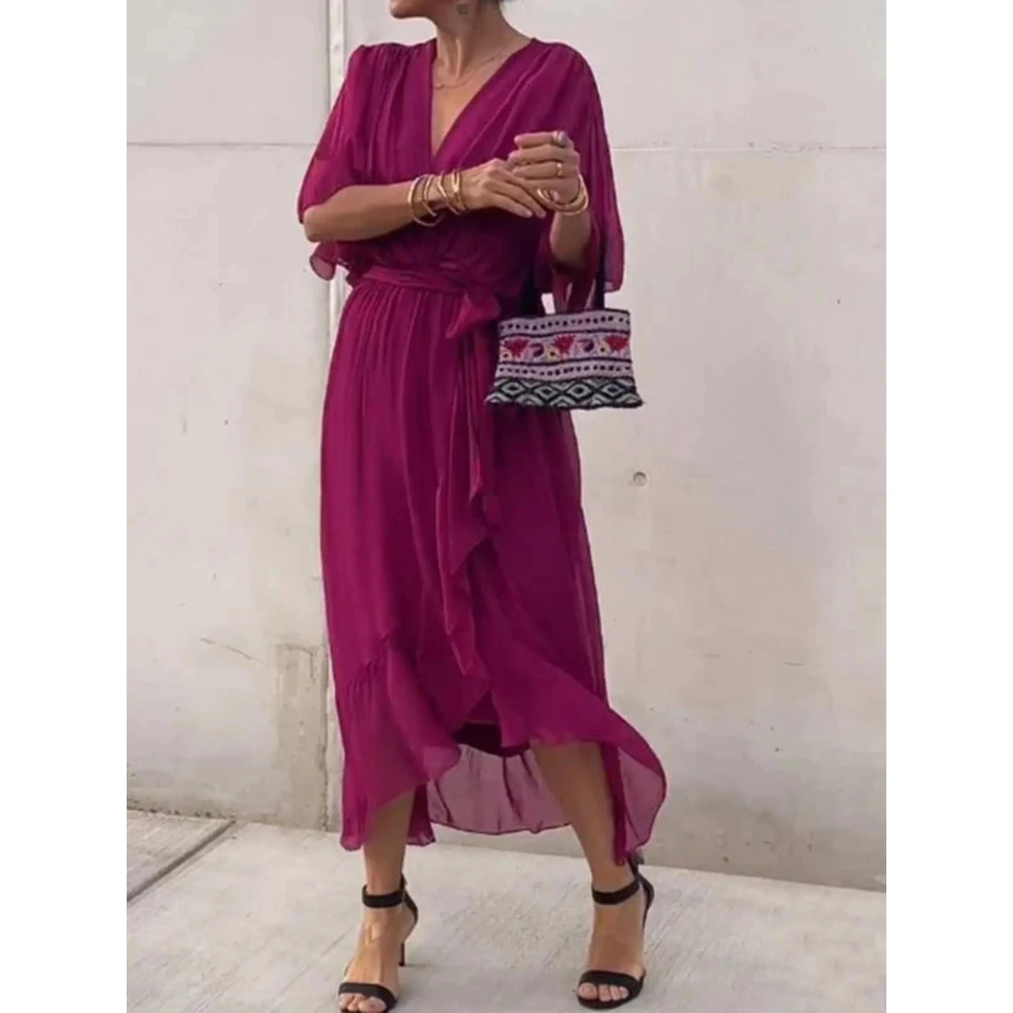Femmes Robe Col V | Mousseline de Soie Stylée - Image 7