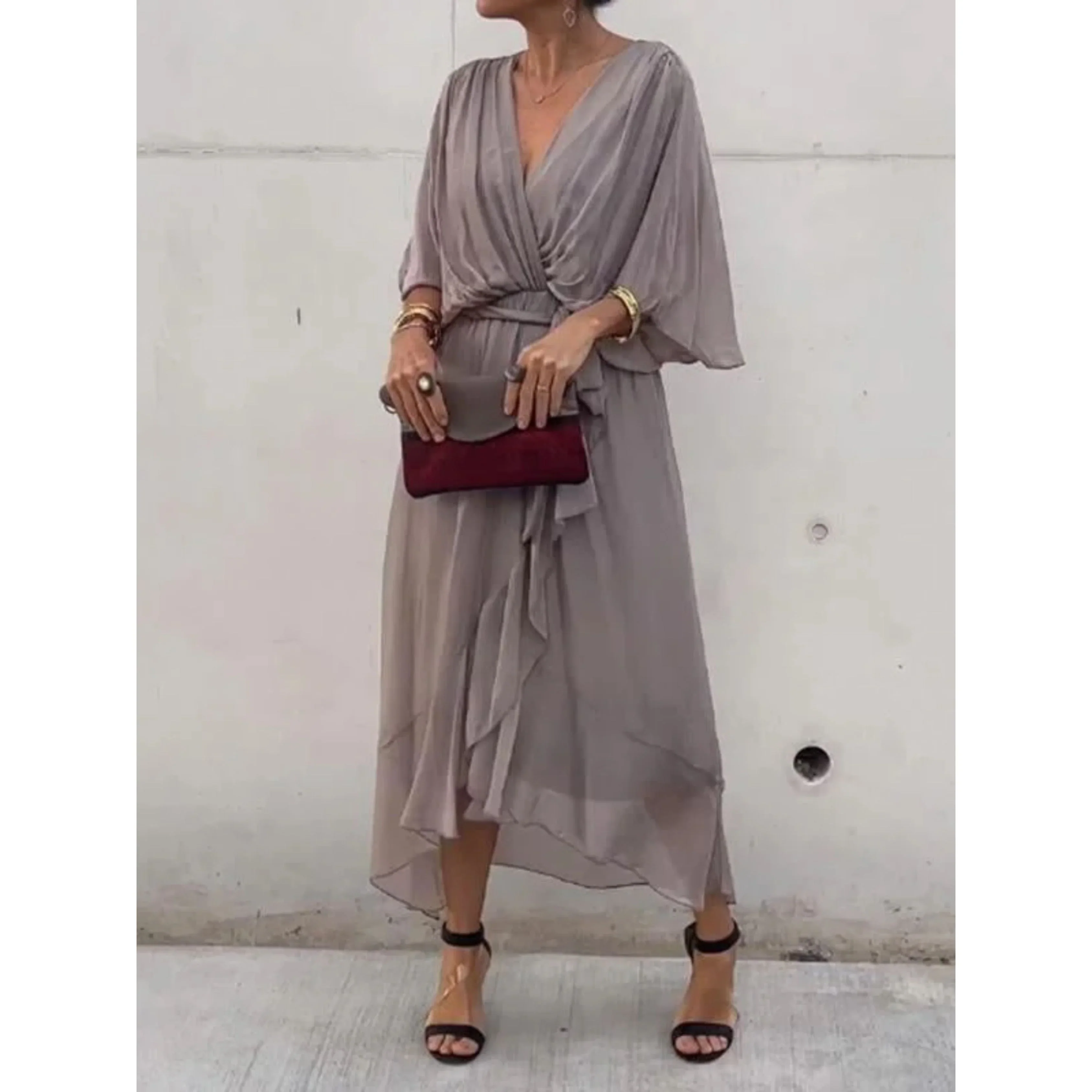 Femmes Robe Col V | Mousseline de Soie Stylée - Image 8