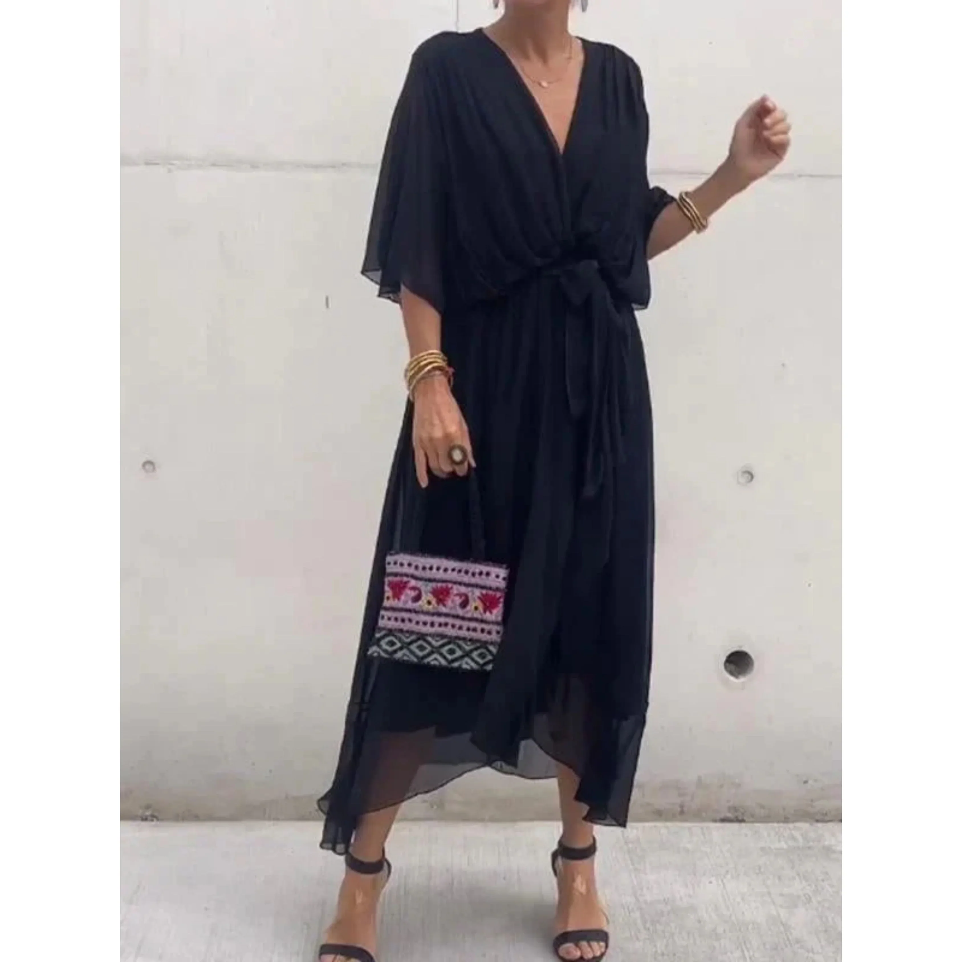 Femmes Robe Col V | Mousseline de Soie Stylée - Image 9