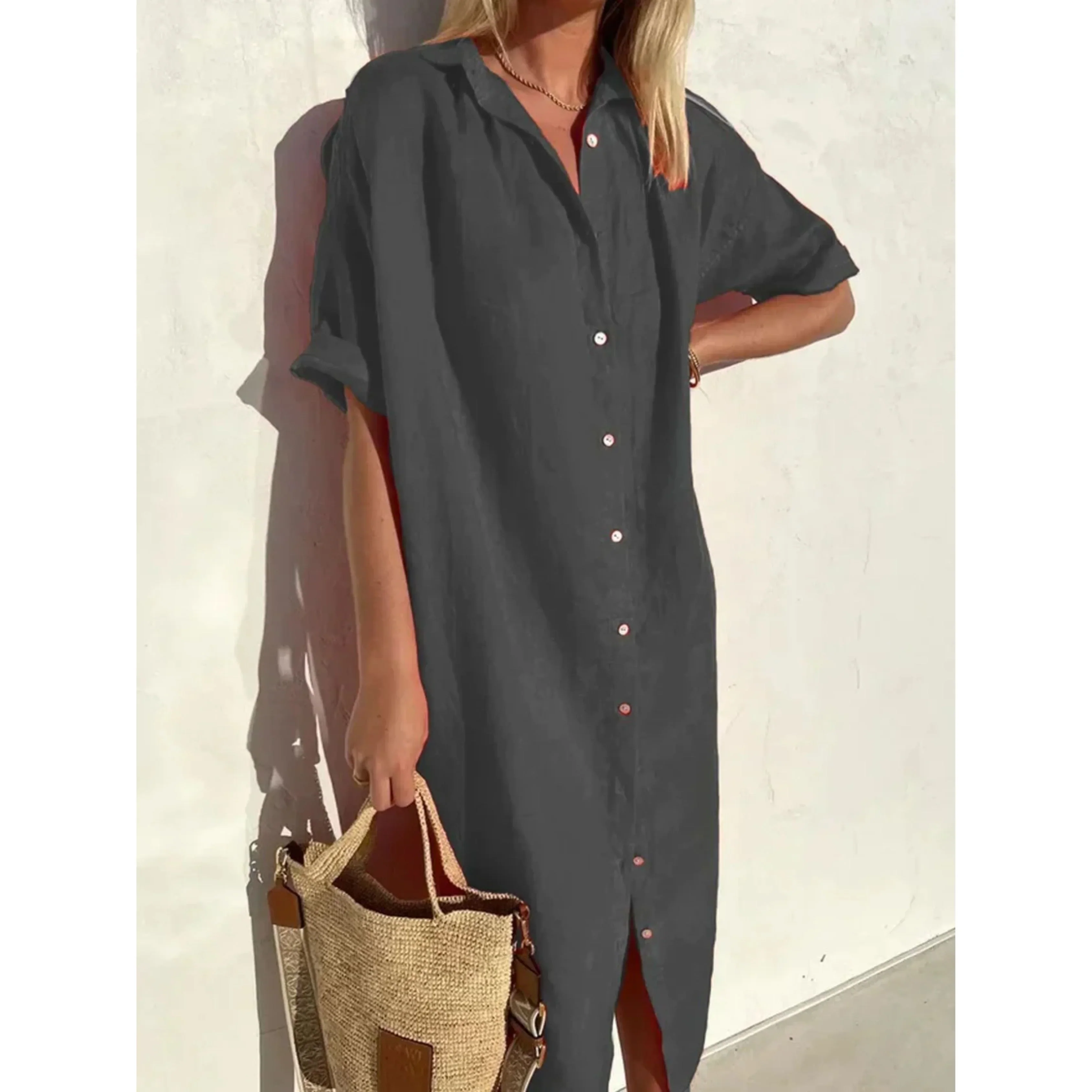 Femmes Robe Décontractée | Manches Amples Boutons - Image 3