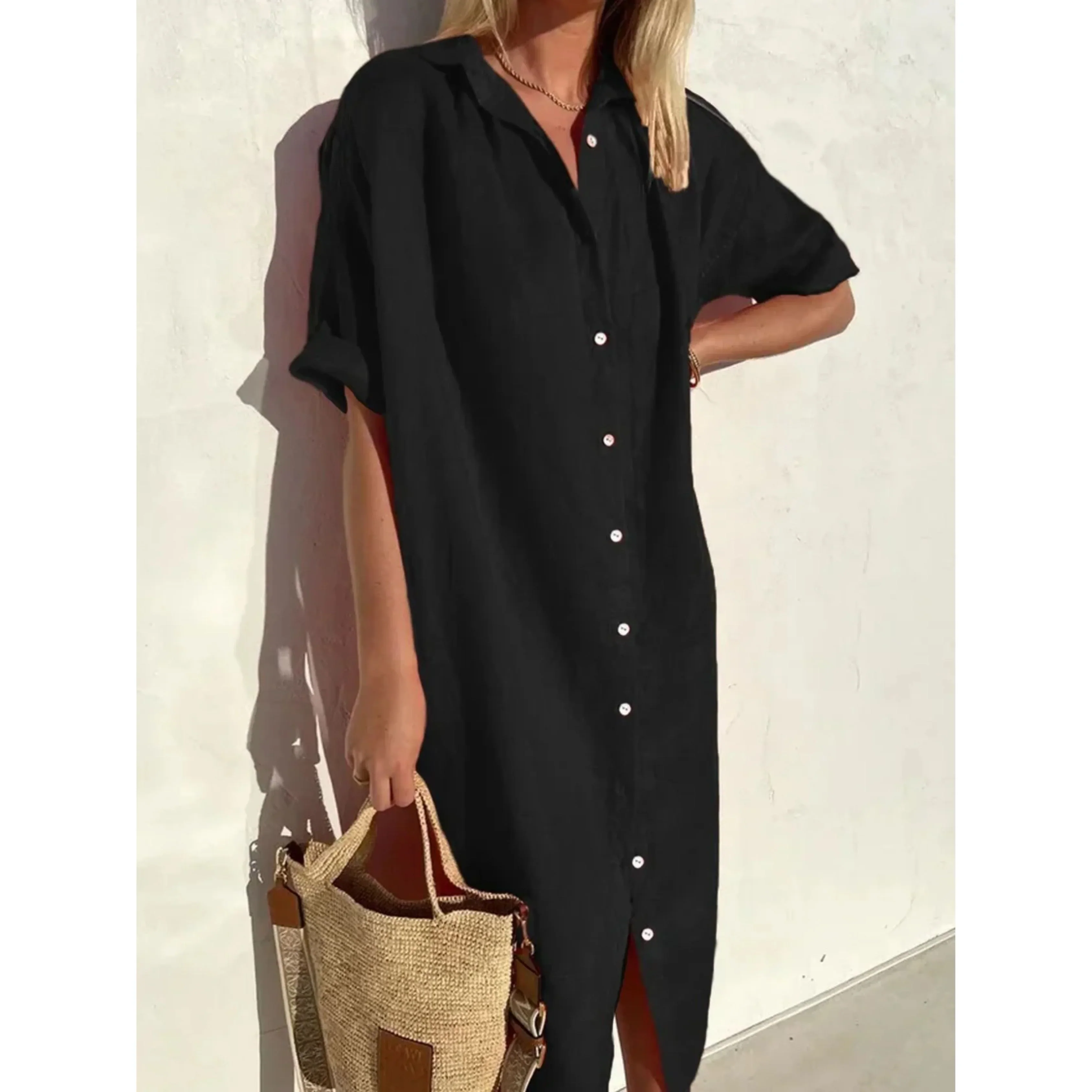 Femmes Robe Décontractée | Manches Amples Boutons - Image 7