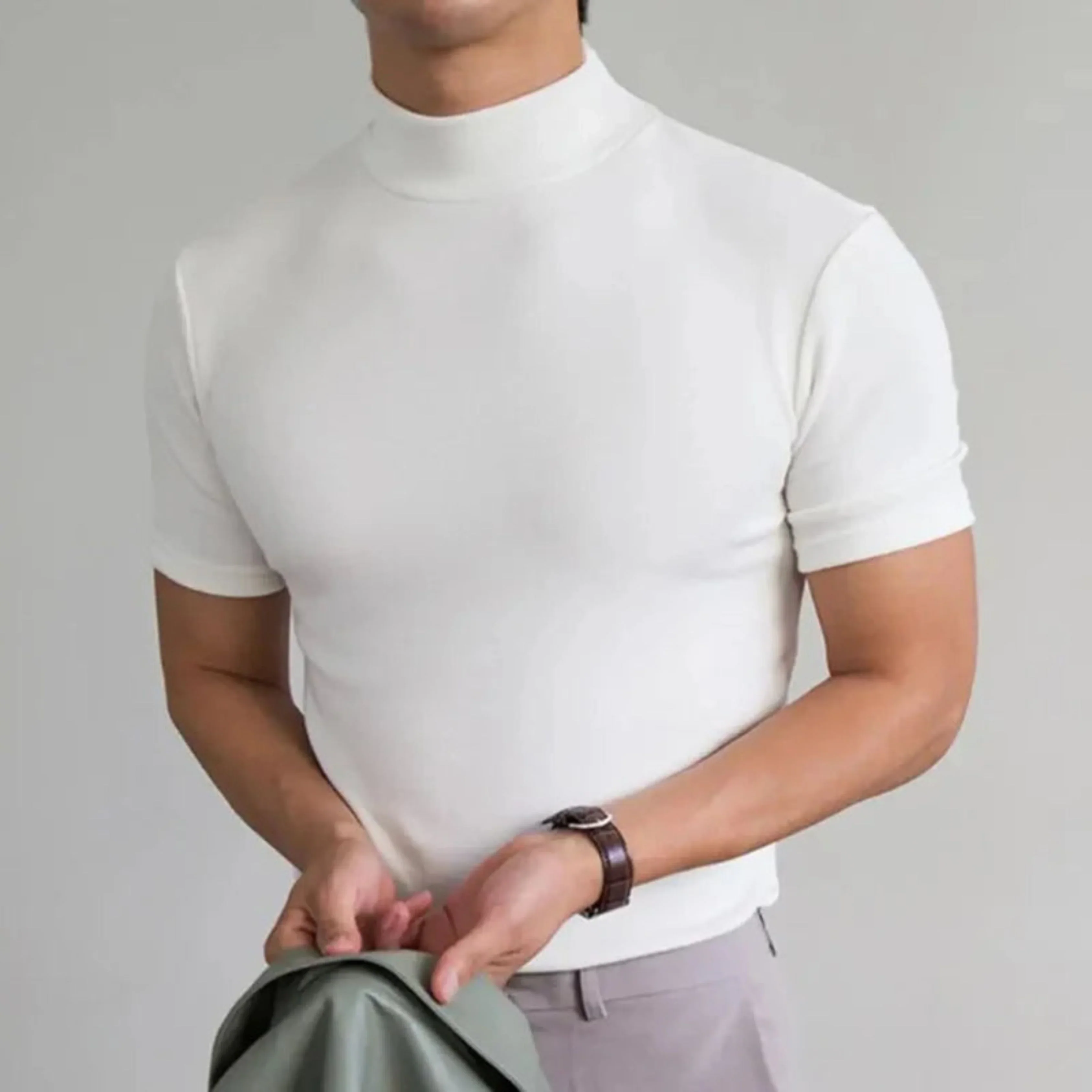 Hommes T-Shirt Basique | Col Haut Confortable Sobre